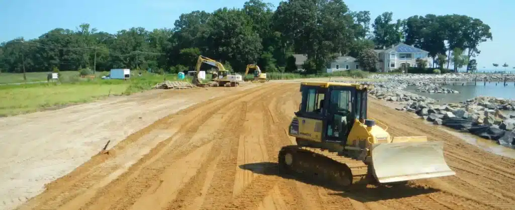 Equipment working on waterfront restoration